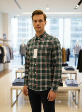 CLVIN KLIN JEANS GREEN & PINK PLAID CHECKS SHIRT